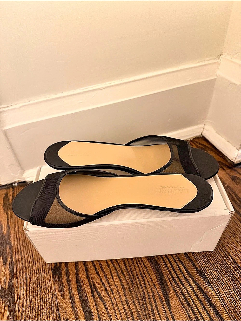 Lauren Ralph Lauren Francesca Leather & Mesh Mule Sandal Francesca Black Mesh